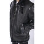 Mens Genuine Sheepskin Leather B3 Flying Aviator Jacket Black Grey Fur - Knighthood Store