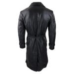 Mens Black 3/4 Mac Long Real Leather Classic Belted Punk Jacket Coat Vintage 80s - Knighthood Store