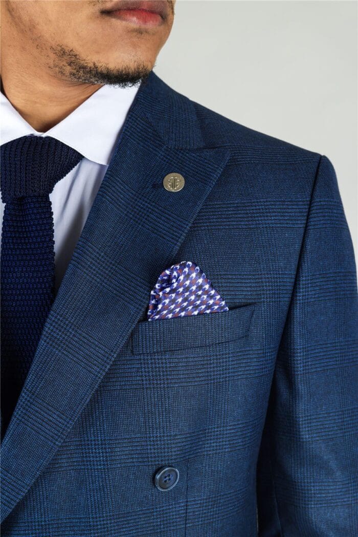 Abito da uomo blu a due pezzi, doppiopetto, a quadri, elegante - Knighthood Store