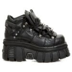 New Rock M.106-S29 TOWER SHOES Metallic Black Leather Biker Gothic Boots - Knighthood Store
