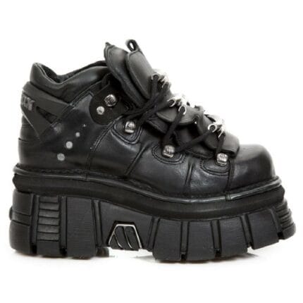 New Rock M.106-S29 TOWER SHOES Metallic Black Leather Biker Gothic Boots - Knighthood Store