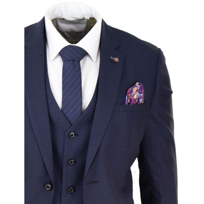 Abito da uomo 3 pezzi blu navy su misura, classico, retrò, vintage, per matrimonio, ballo di fine anno, ufficio - Knighthood Store