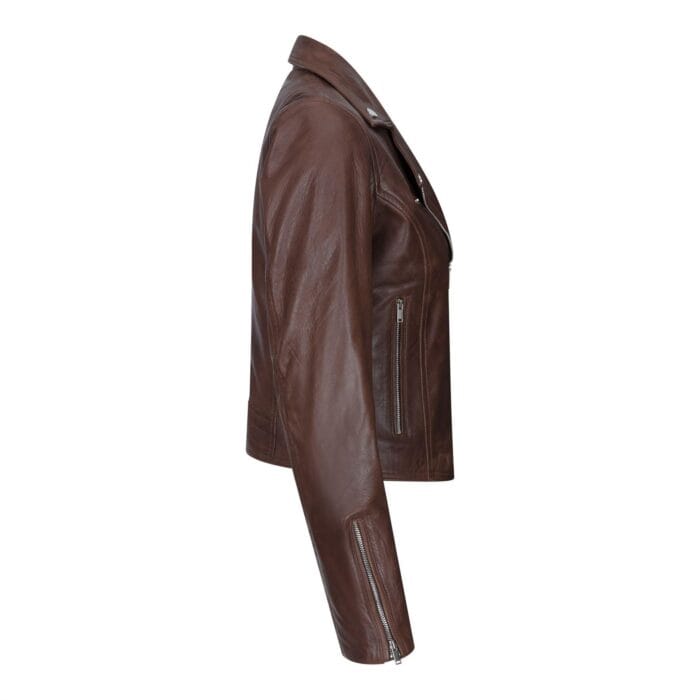Damen Echtleder Bikerjacke Cross Zip Soft Slim Fit Brando Hellbraun Braun Schwarz Rot Gelb - Knighthood Store