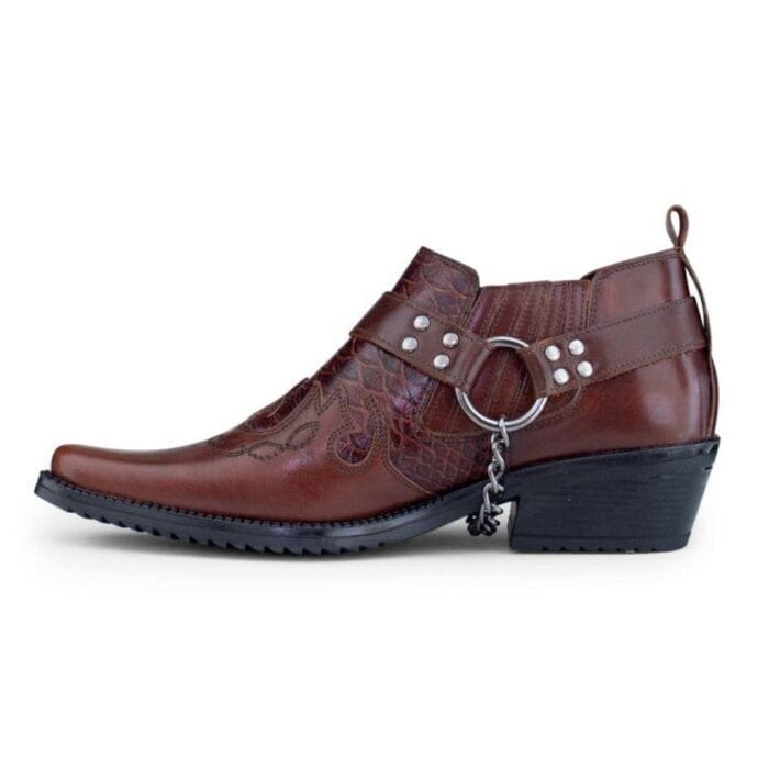 Mens Real Leather Croc Cowboy Riding Shoes Belt Chain Western Cuban Heel Dancing - Knighthood Store