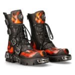 Bottes motardes gothiques New Rock 107-S1 en cuir noir avec tête de mort et diable - Knighthood Store