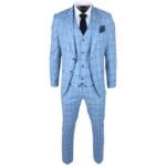 Costume homme 3 pièces bleu clair à carreaux, coupe classique, coupe cintrée, tenue habillée - Knighthood Store
