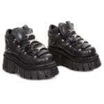 New Rock M.106-S29 TOWER SHOES Metallic Black Leather Biker Gothic Boots - Knighthood Store