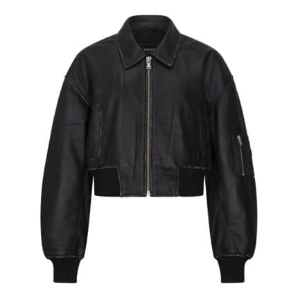 Damen Lederjacke Kurzer Bomber Reißverschluss Kurzmantel - Knighthood Store