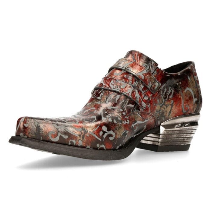 Chaussures New Rock 7960-S5 en cuir noir vintage à fleurs rouges et motif cachemire style western - Knighthood Store