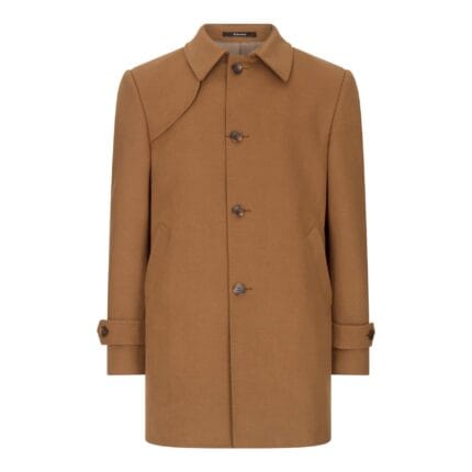 Mens Wool 3/4 Camel Tan Overcoat Classic Button Down Collar Premium Shoulder Patch - Knighthood Store