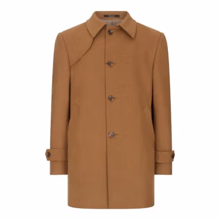 Mens Wool 3/4 Camel Tan Overcoat Classic Button Down Collar Premium Shoulder Patch - Knighthood Store