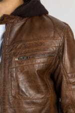 Men's Brown Hooded Genuine Leather Motorcycle Biker Jacket - Image 5