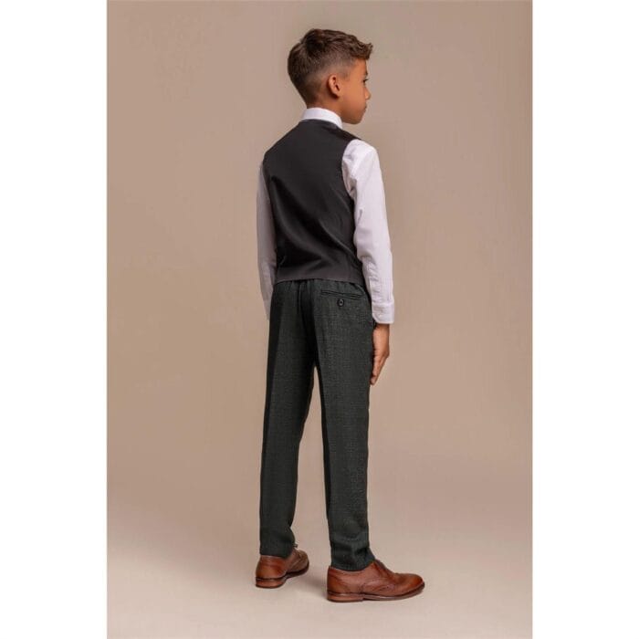 3-teiliger olivgrüner karierter Tweed-Anzug für Jungen, maßgeschneiderte Passform, Hochzeit - Knighthood Store