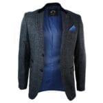 Giacca blazer aderente in tweed a spina di pesce vintage a quadri da uomo, marrone chiaro - Knighthood Store