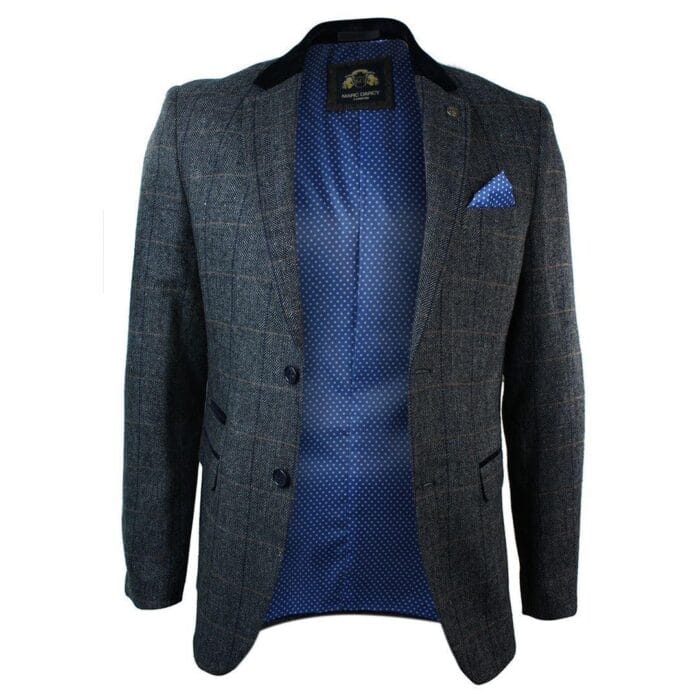 Giacca blazer aderente in tweed a spina di pesce vintage a quadri da uomo, marrone chiaro - Knighthood Store