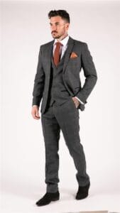 Mens Blue Check 3 Piece Suit Herringbone Tweed Vintage Tailored Fit Grey Velvet - Knighthood Store