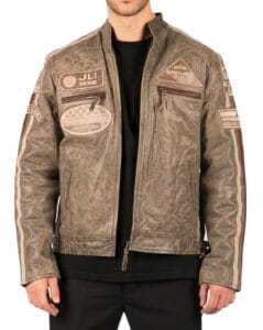 Chaqueta de cuero estilo motero con cremallera para hombre | Infinity - Tienda Knighthood