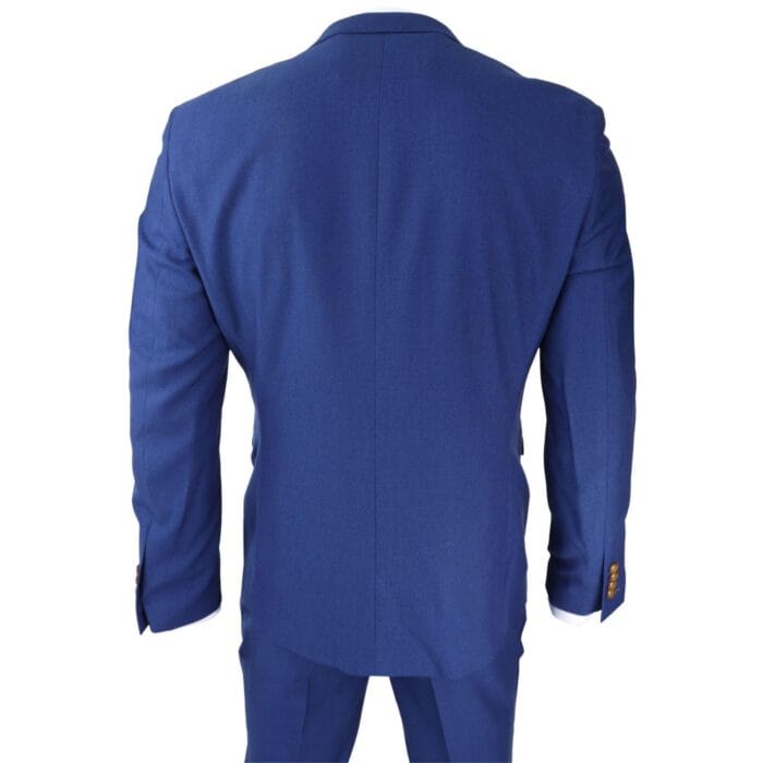 Mens Royal Blue 3 piece Suit Brown Trim Classic Birdseye Vintage Wedding Grooms - Knighthood Store