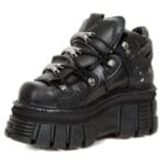 New Rock M.106-S29 TOWER SHOES Metallic Black Leather Biker Gothic Boots - Knighthood Store