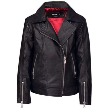 Girls Kids Real leather Biker Style Jacket Cross Zip Black Pink Age - Knighthood Store