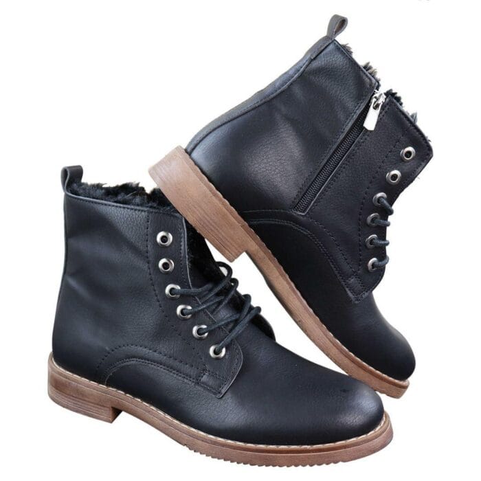 Stivaletti da uomo con lacci e cerniera, foderati in pile di pelliccia, caldi, casual, da trekking, militari - Knighthood Store