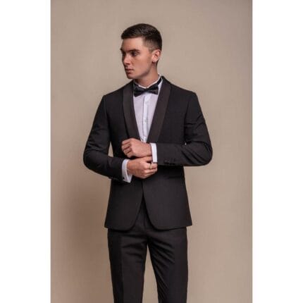 Schwarzer Smoking für Herren, 2-teilig, mit Schalkragen - Knighthood Store