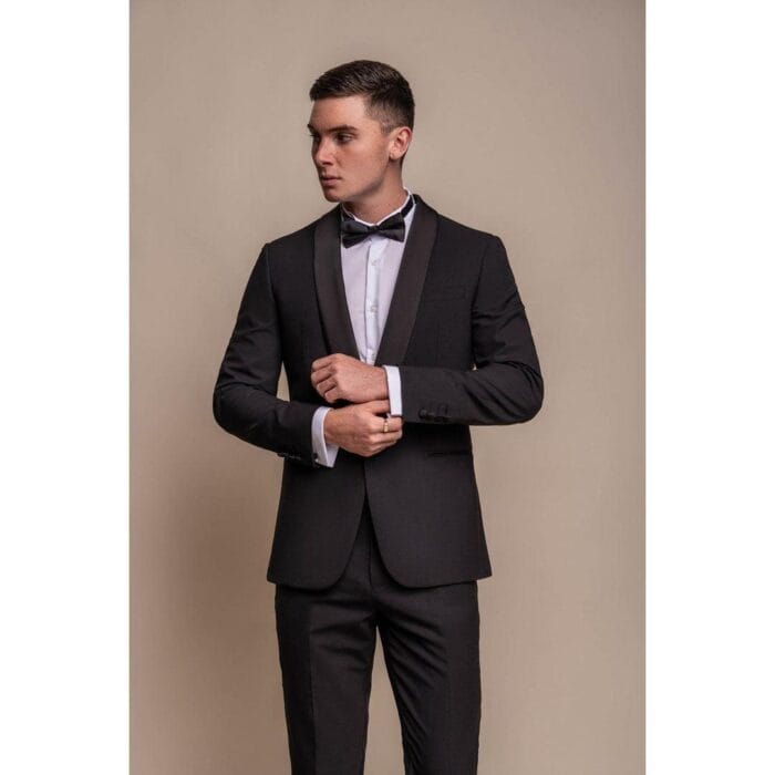 Smoking da uomo nero, 2 pezzi, con collo a scialle - Knighthood Store