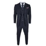 Costume homme 3 pièces en laine mélangée bleu marine à carreaux et chevrons en tweed, coupe cintrée, tenue habillée - Knighthood Store
