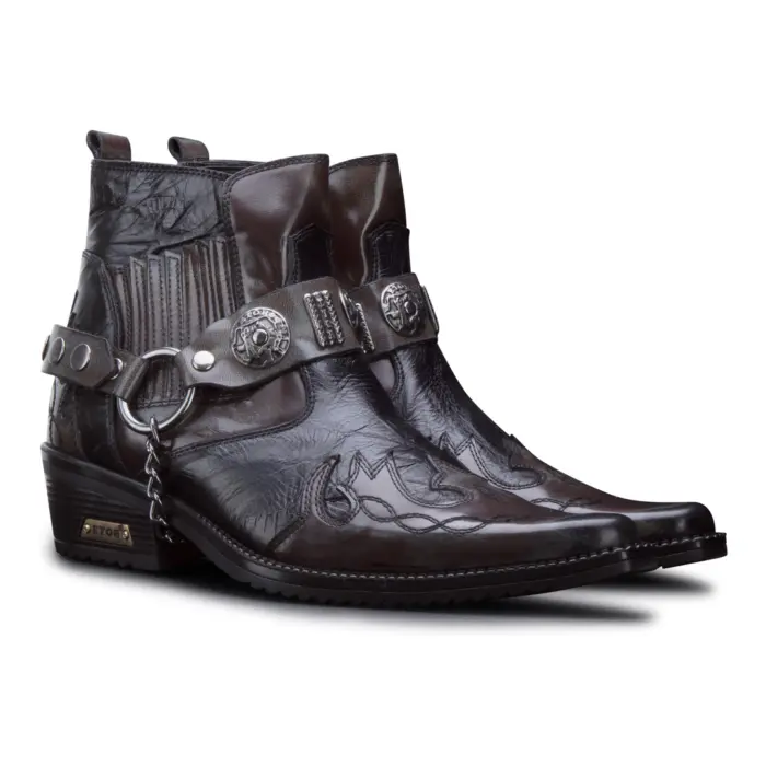 Mens Ankle Cowboy Boots Premium Real Leather Vintage Wincklepickers Riding Dancing Boots Cuban Heel - Image 2