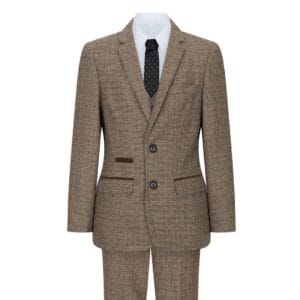 Boys 3 Piece Brown Suit Tweed Check Vintage Retro Tailored Fit 1920s - Knighthood Store