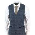 Abito da uomo a tre pezzi a quadri blu, in tweed a spina di pesce, vestibilità vintage, su misura, in velluto grigio - Knighthood Store