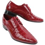 Mens Italian Design Black Red Laced Leather Shiny Patent Shoes Smart Casual - Knighthood Store
