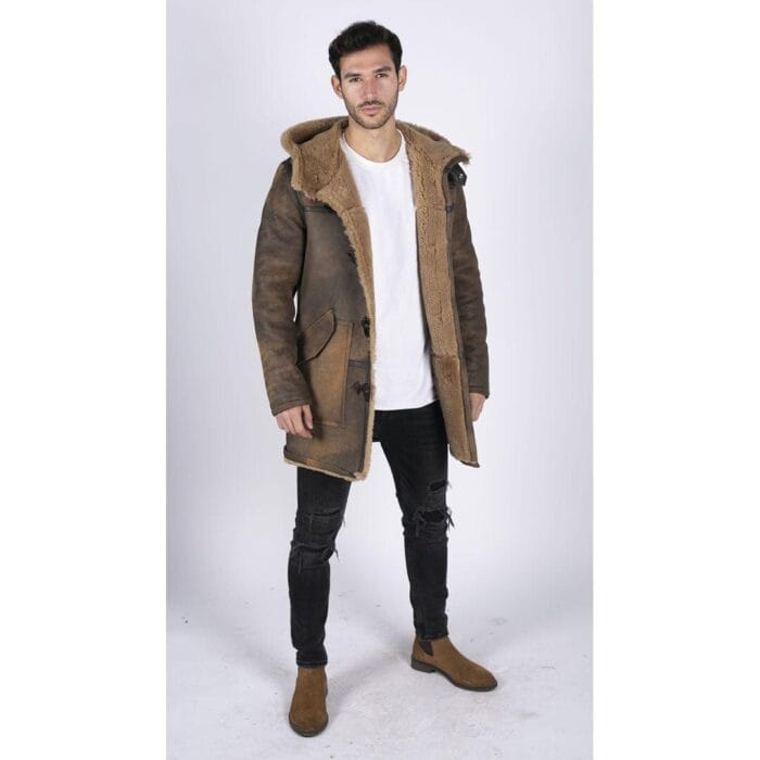 Chaqueta de piel de oveja auténtica para hombre, estilo clásico retro marrón - Knighthood Store