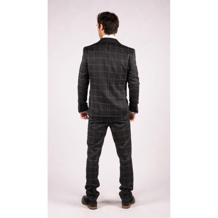 Mens Blue 3 Piece Suit Tan Check Classic Wedding Prom Peaky Tweed Vintage - Knighthood Store