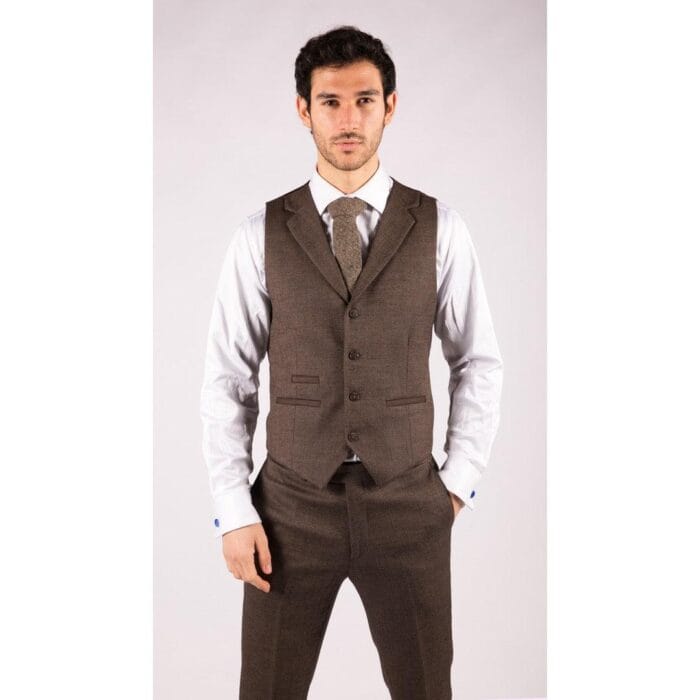 Abito da uomo a spina di pesce in tweed, 3 pezzi, marrone, classico, vintage, su misura, con paraocchi - Knighthood Store