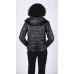 Womens Short Puffer Hood Jacket Real Leather Black Casual Retro 80s Classic - Knighthood Store