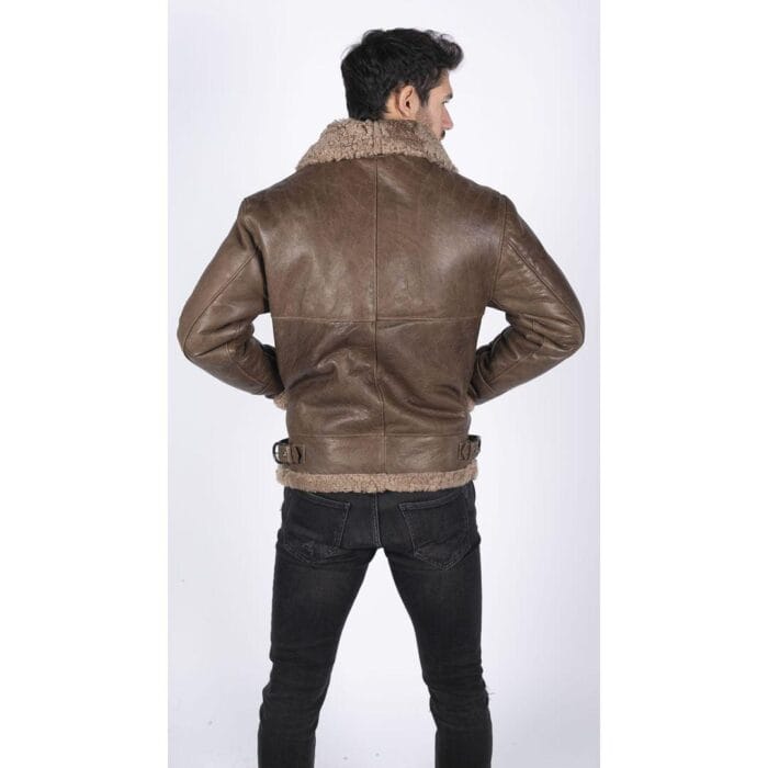 Mens Genuine Sheepskin Leather B3 Flying Aviator Vintage Brown Teddy Sheep Fur - Knighthood Store
