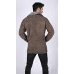 Mens Real Sheepskin Coat Beige Vintage Classic 3/4 Jacket Button Down V Neck - Knighthood Store