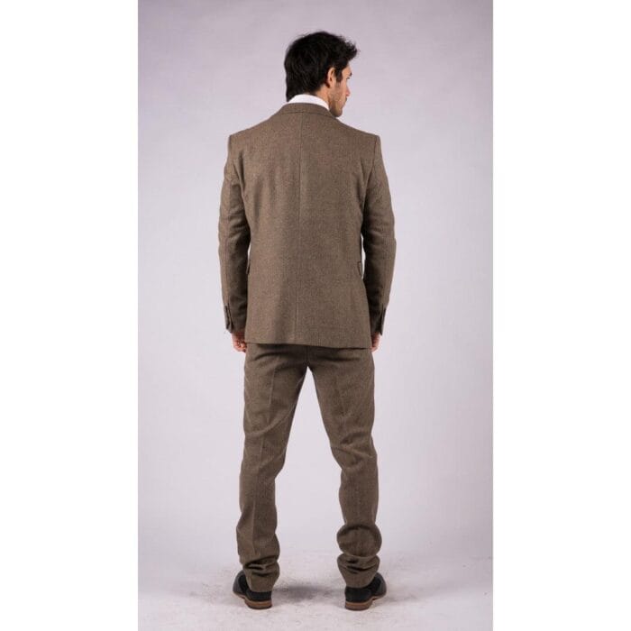 Mens Oak 3 Piece Tweed Suit Herringbone Wool Vintage Retro Fit - Knighthood Store