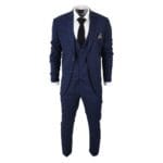 Costume 3 pièces bleu marine classique pour homme, coupe ajustée, style vintage, pour bureau, mariage, bal de promo - Knighthood Store