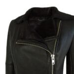 Womens Short Tailored Fit Morino Black Real Sheepskin Cross Zip Biker Style - Knighthood Store