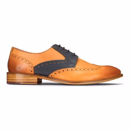 Mens Tan Navy Brown Red Brogue Shoes Laced Classic Vintage Formal Real Leather - Knighthood Store
