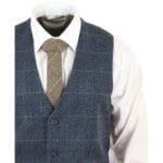 Abito da uomo a tre pezzi a quadri blu, in tweed a spina di pesce, vestibilità vintage, su misura, in velluto grigio - Knighthood Store