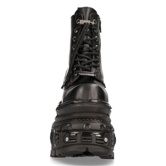 New Rock MILI083CCT-C4 Metallic Schwarze Leder Militärstiefel Punk Goth Rock - Knighthood Store