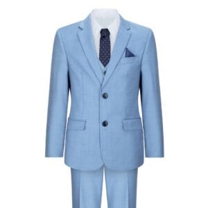 Boys 3 Piece Suit Sky Blue Light Wedding Party Christening Smart Formal - Knighthood Store