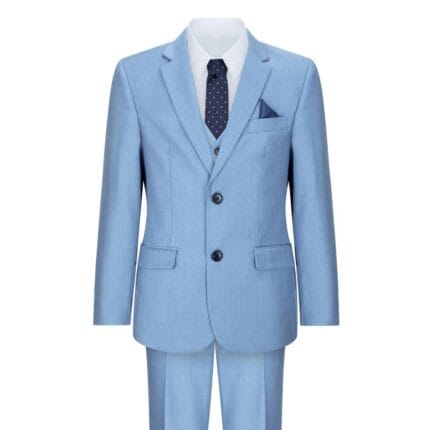 Boys 3 Piece Suit Sky Blue Light Wedding Party Christening Smart Formal - Knighthood Store
