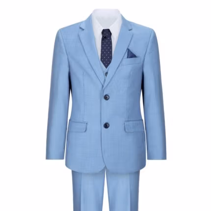 Boys 3 Piece Suit Sky Blue Light Wedding Party Christening Smart Formal - Knighthood Store