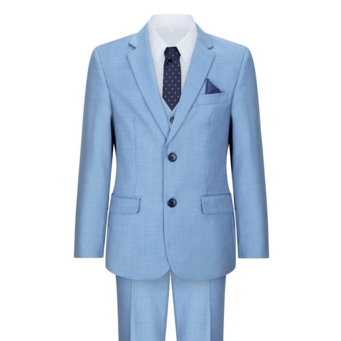 Boys 3 Piece Suit Sky Blue Light Wedding Party Christening Smart Formal - Knighthood Store