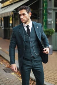 Costume 3 pièces homme classique à carreaux Prince de Galles vert olive pour mariage, bureau, style rétro - Knighthood Store