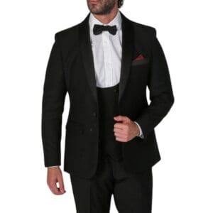 Men's Black Tuxedo Suit 3 Piece Shawl Lapel Formal Wedding Dress - Knighthood Store